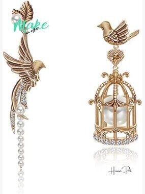 Bird Cage Earrings Asymmetrical Beaded Dangle Drop Earrings Retro Copper Alloy